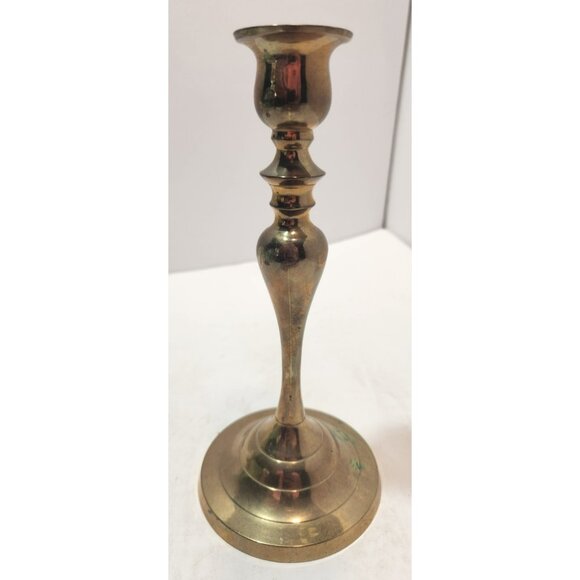 Vintage Brass Taper Round Candlestick Holders 8" Tall Set Of 2 Made in India - Picture 5 of 11